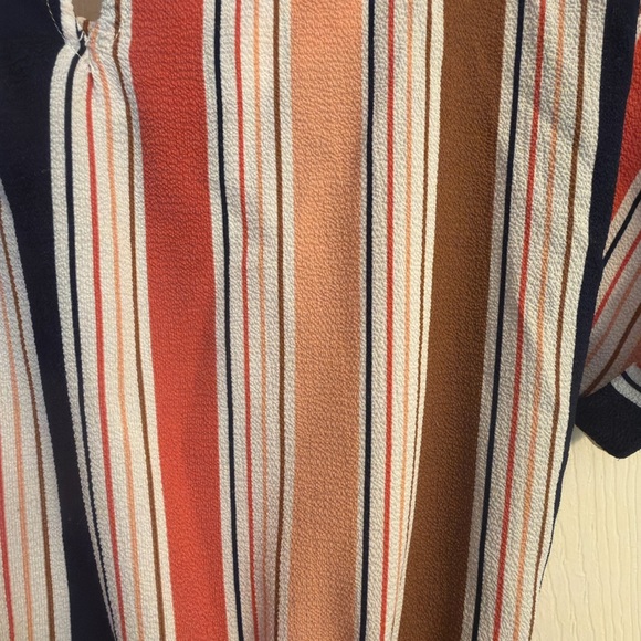 Monteau Striped Tie Front Blouse Womens Large Keyhole Back Short Sleeve Top - Picture 9 of 12